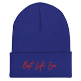 Blue+Red BLE Script Cuffed Beanie